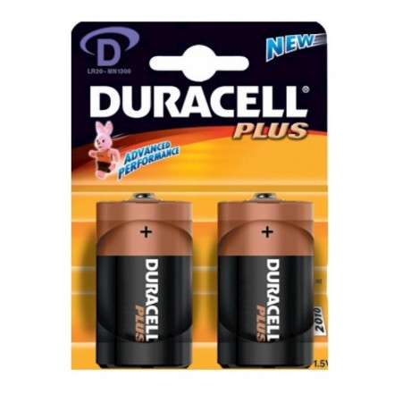 Duracell Plus Power Battery D Type Pack 2