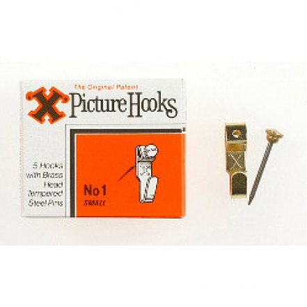 X Original Patent Steel Picture Hooks - Brass Plated (Box Pack