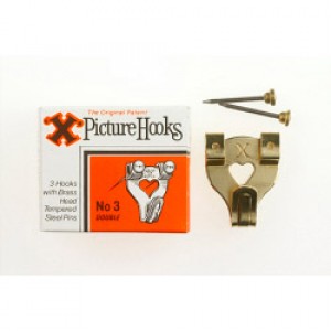 X Original Patent Steel Picture Hooks - Brass Plated (Box Pack