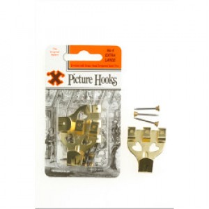 X Original Patent Steel Picture Hooks - Brass Plated (Blister