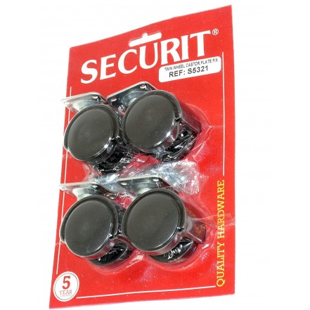 Securit Twin Wheel Castor (Pack of 4) 40mm Plate Fixing