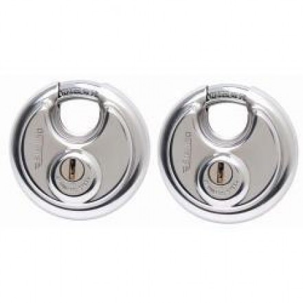 2 x 70mm Heavy Security Closed Shackle Disc Padlock Twin Pac