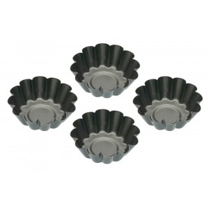 KitchenCraft Non-Stick Round Mini Fluted Tart Tins / Quiche Pans Set 4