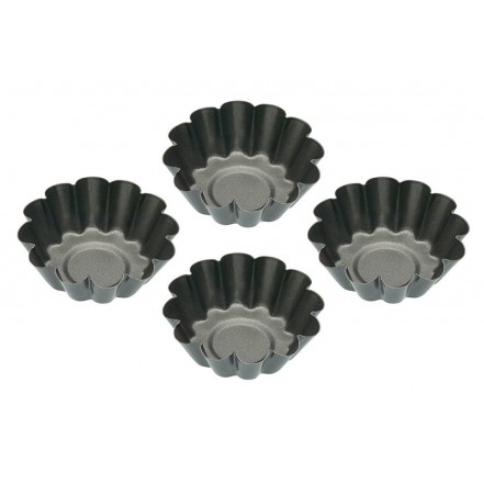 KitchenCraft Non-Stick Round Mini Fluted Tart Tins / Quiche Pans Set 4