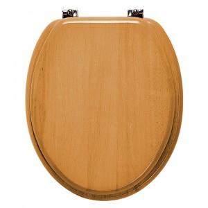 Croydex Toilet Seat Solid Wood - Antique Pine with Chrome