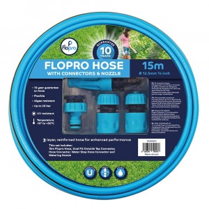 Flopro Garden Hose Pipe with Connectors and Nozzle 15m
