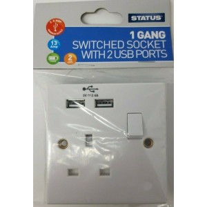 Status 13 Amp 1-Gang Switched Wall Socket with 2 USB Ports