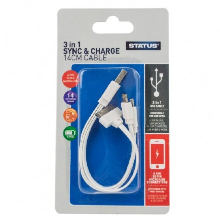 Status 3-in-1 Sync & Charge Cable 14cm